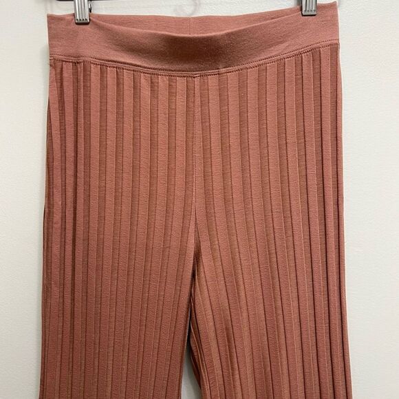 Jonathan Simkhai Standard Celia Ribbed Pleated Wide Leg Stretch Pants in Teak M - Picture 4 of 10